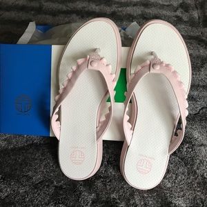 Tory Burch sport pink/ white ruffle flip flop S 10
